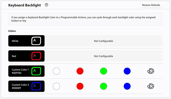 Panasonic PC Hub keyboard backlight color settings